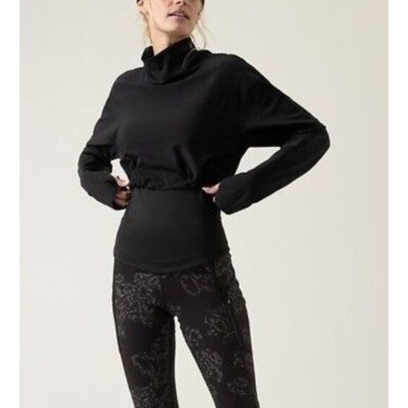Athleta Whistler Hybrid Top Pullover Layered Black Long Sleeve Mock Neck Size L - Picture 1 of 9